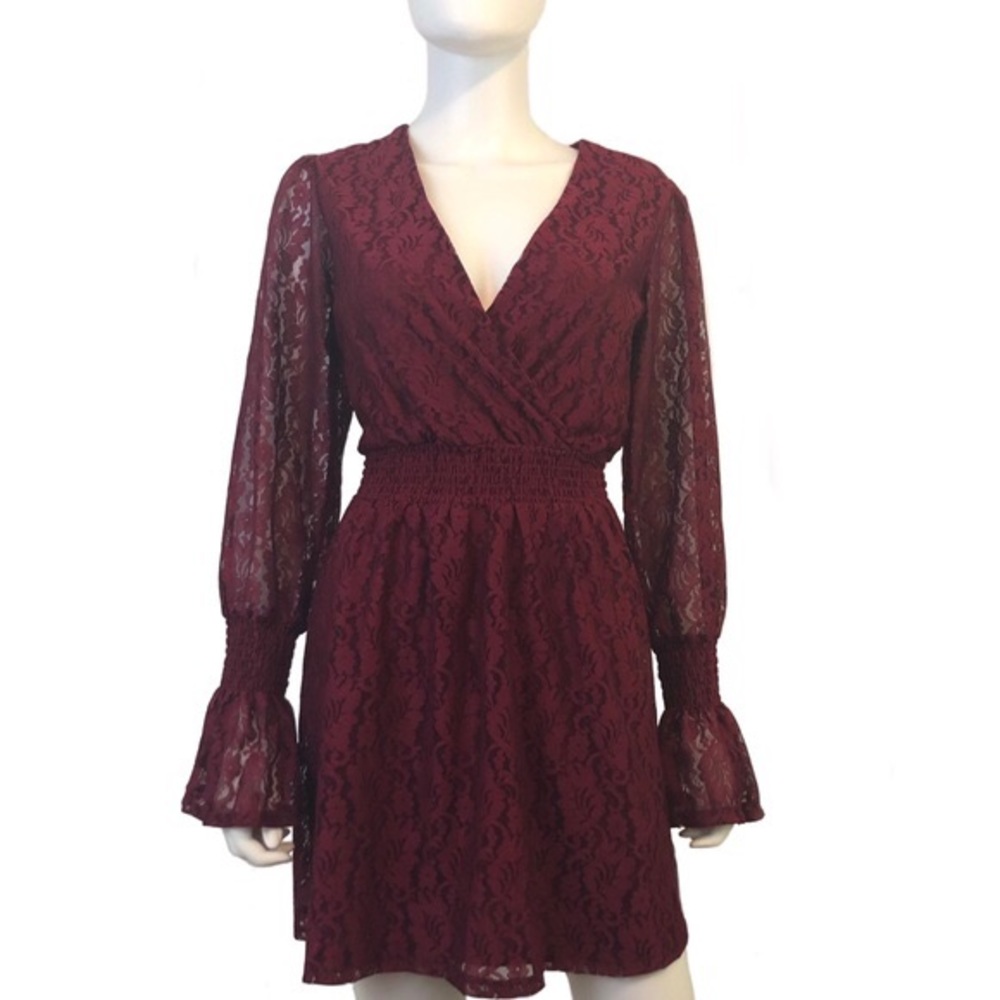Burgundy Lace Long Sleeve Dress